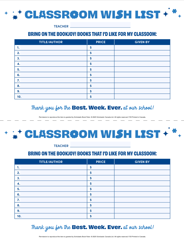 Classroom Wish List Form - Download