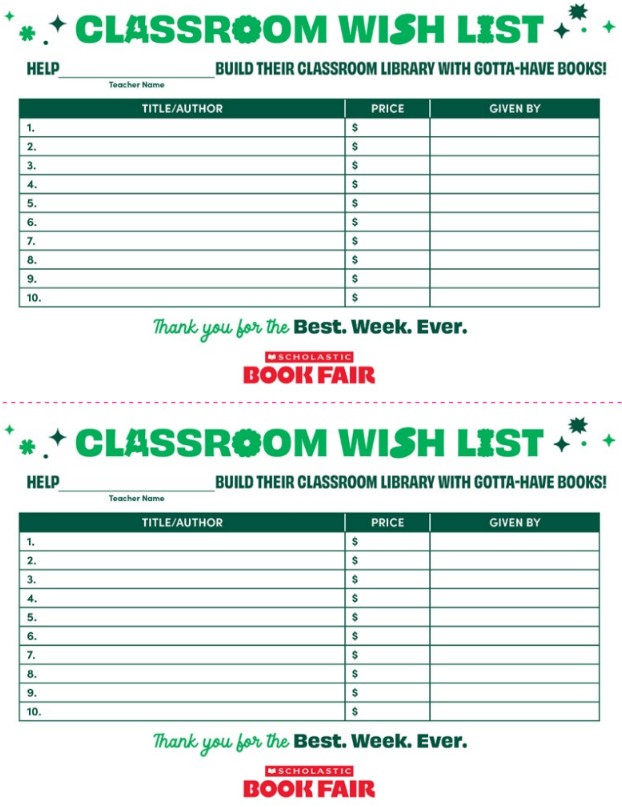 Classroom Wish List Form - Download