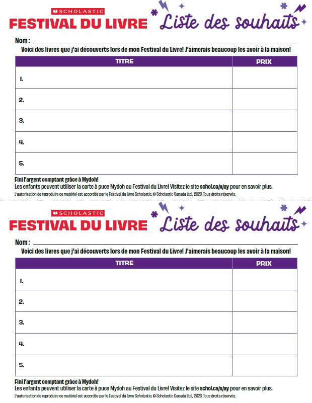 Liste de souhaits des élèves - Téléchargez