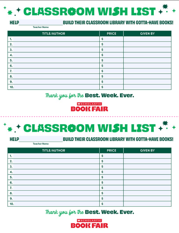 Extra Classroom Wish List Forms - Download