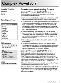 Teacher Guide Complex Vowel /or/ Lesson Plan and Activity Pages - Download PDF